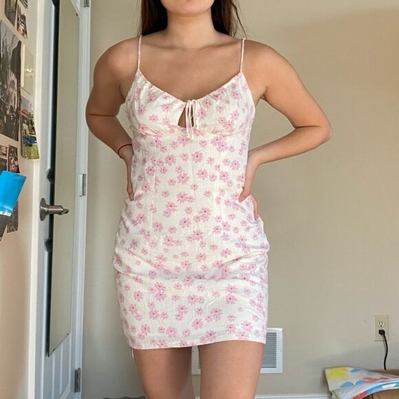 Cotton Candy LA Pink Floral Linen Mini Dress L - Picture 8 of 8